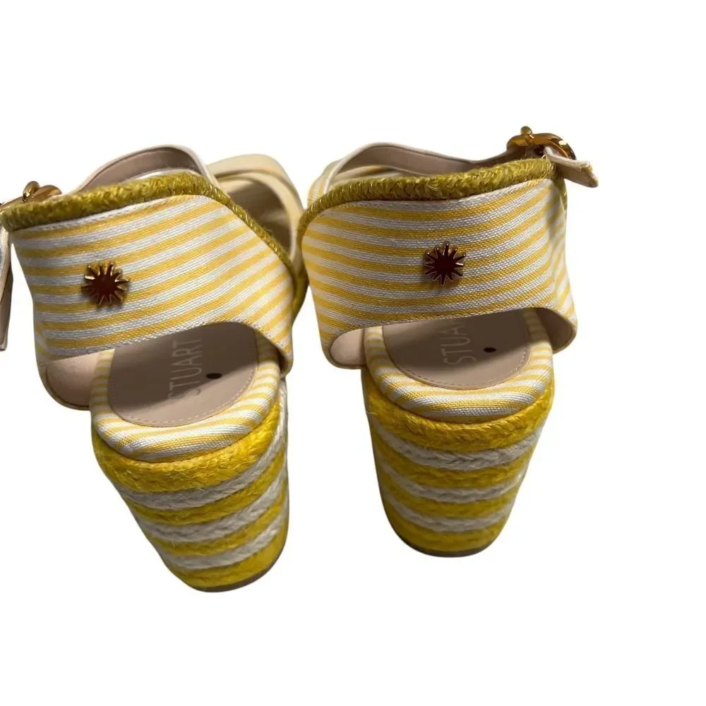 STUART WEITZMAN  Minela Striped Wedge Espadrille Yellow White Size 6.5 SEE DESCR - Picture 3 of 15